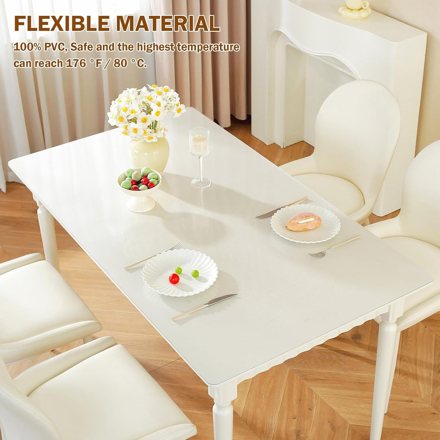 Royhom Frosted Table Cover Protector 2mm Thick 60 x 36 Inch Table Protector for Dining Room, Plastic Table Cover, Dining Table Protector, Table Top Protector Waterproof Oil-Proof