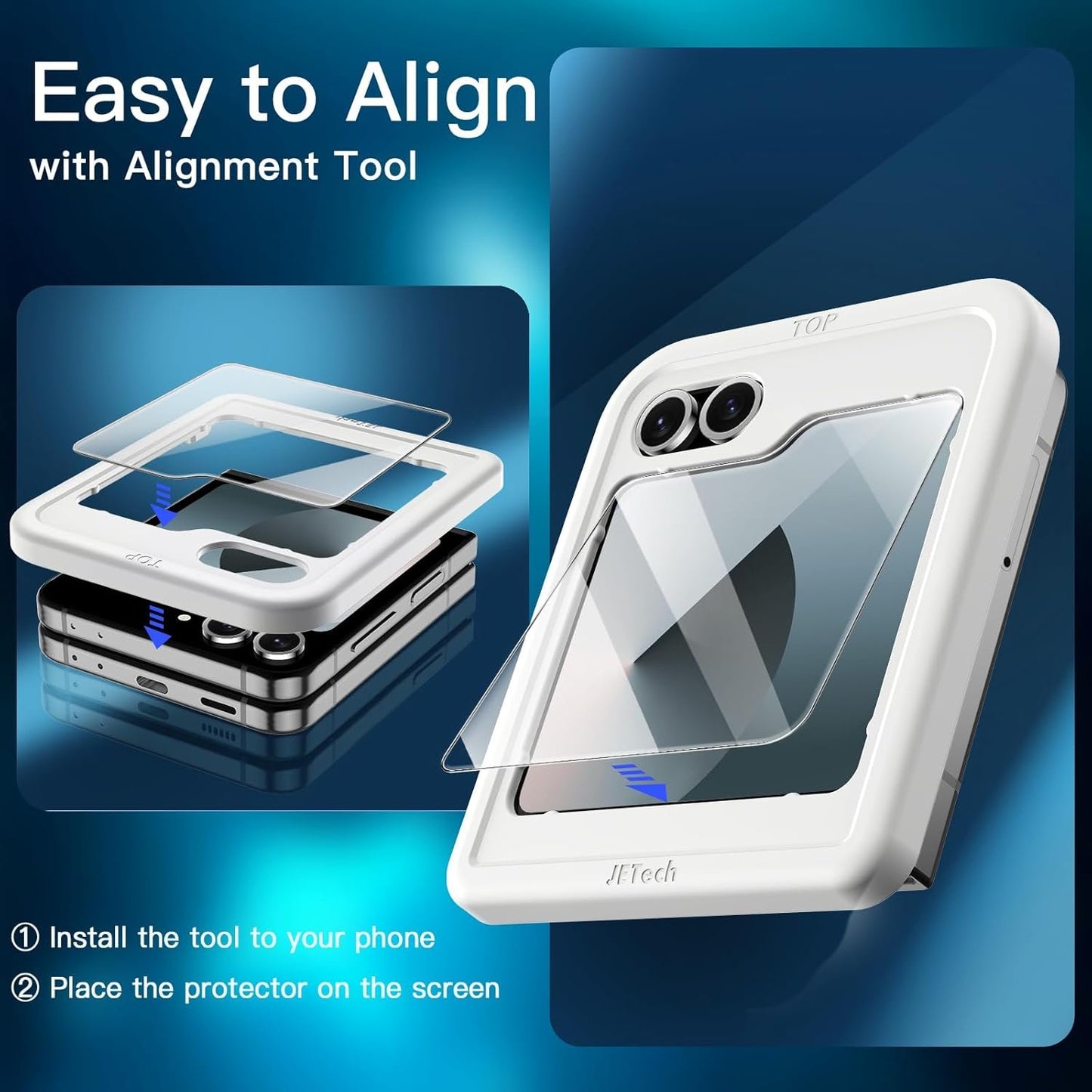 JETech Front Screen Protector for Samsung Galaxy Z Flip 6, Tempered Glass Film with Easy Installation Tool, Case-Friendly, HD Clear, 3-Pack