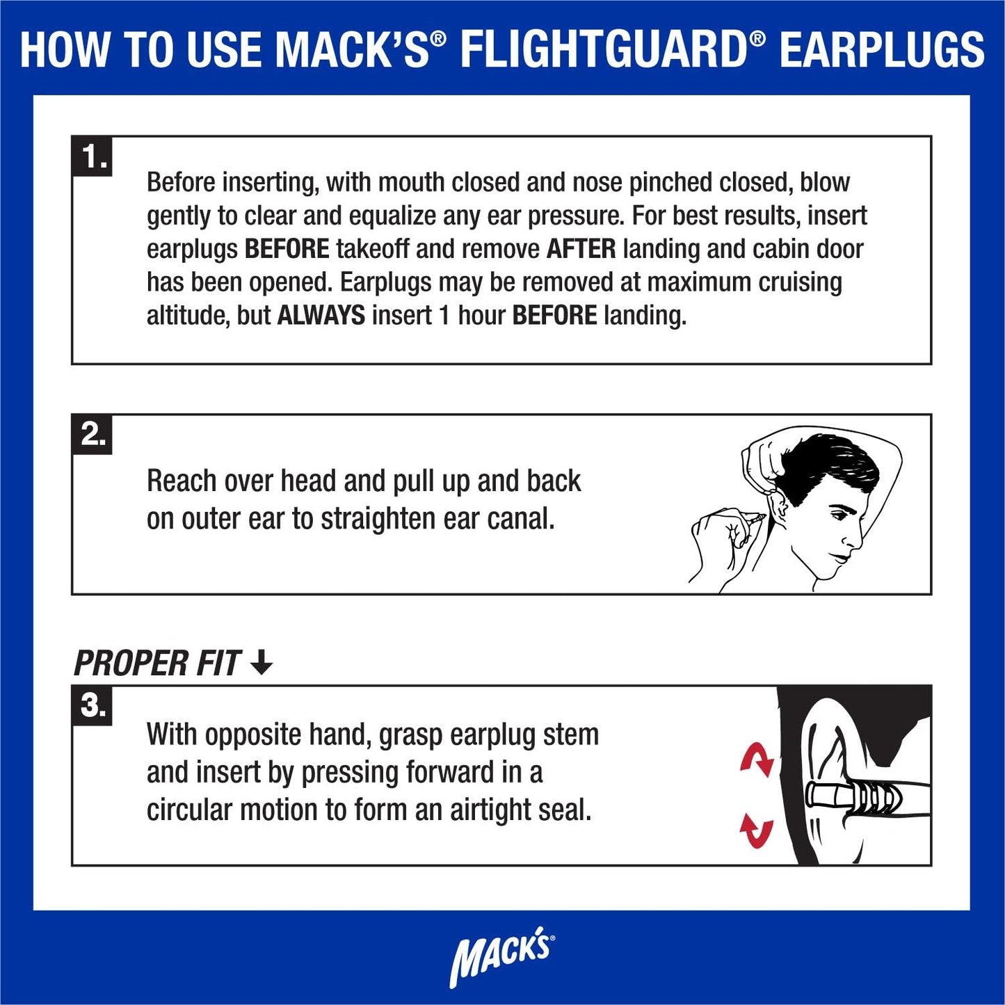Mack’s Flightguard Airplane Pressure Relief Earplugs – 26dB NRR – Comfortable, Safe, Travel Ear Plugs
