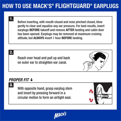 Mack’s Flightguard Airplane Pressure Relief Earplugs – 26dB NRR – Comfortable, Safe, Travel Ear Plugs