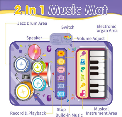 Toy for 1 Year Old Girl Gifts，2 in 1 Piano Keyboard & Drum Mat，Baby Musical Mat Toddler Toys Age 1-2，Kid Sensory Play Mat 12-18 Months，Early Educational Learning Birthday Gifts for Girls Boys