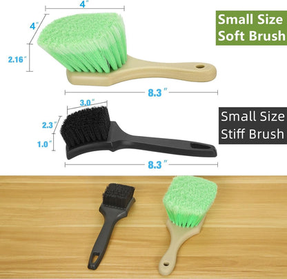 Wheel Rim & Tire Brush Set, Soft & Stiff Bristle Wash Cleaning Supplies Kit for Car Body Exterior Surface, Carpet, Truck,SUV,RV,Motorcycle