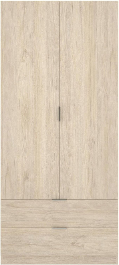Dmora - Wardrobe Pisanino, Wardrobe for Bedroom, Wardrobe with 2 Hinged Doors and 2 Drawers, 81 x 52 x 184 cm, Oak