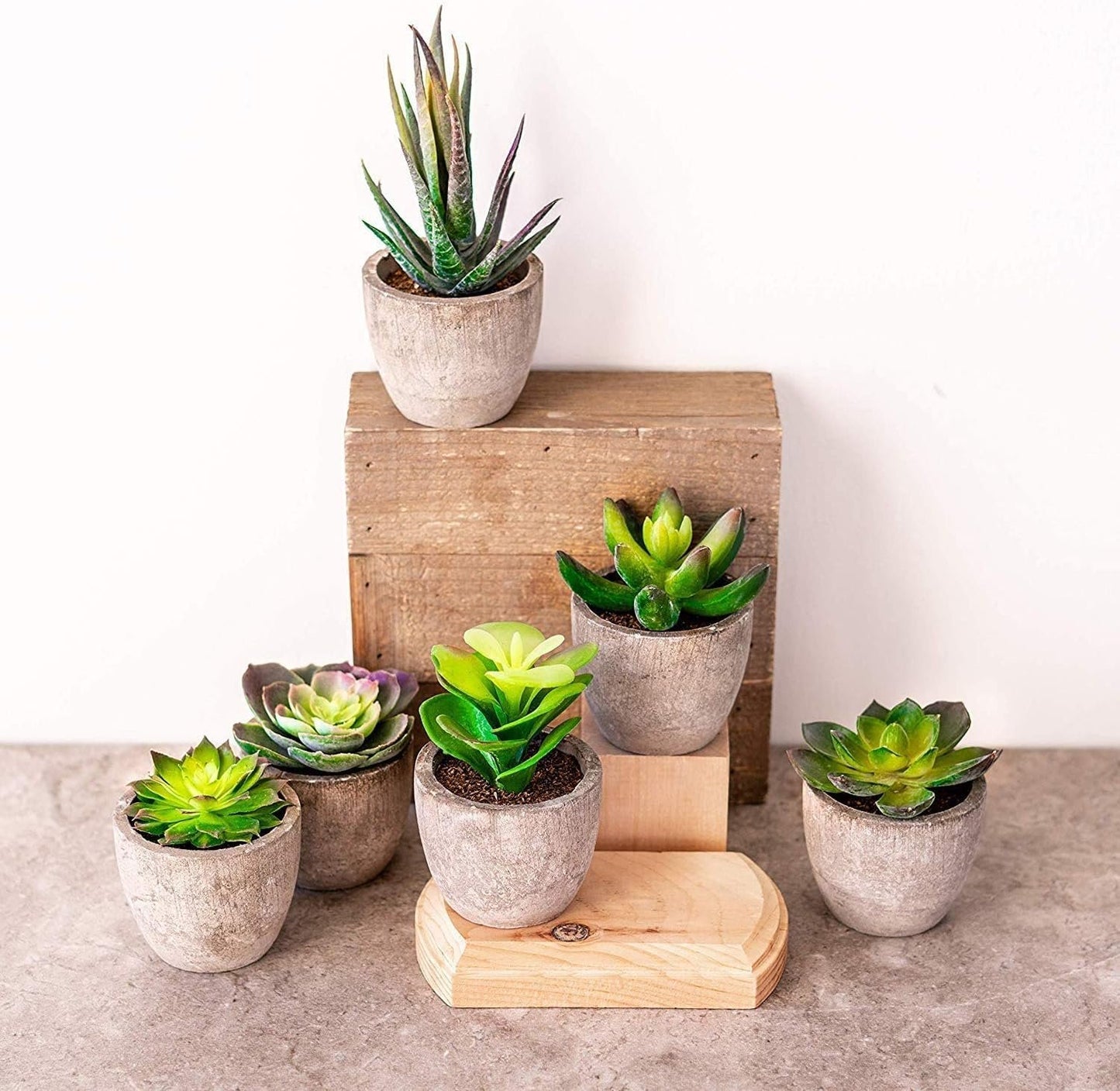 Artificial Plant 6 Pack Fake Plants Bathroom Decor Artificial Succulents Plante Artificielle Artificial Plants for Decor for Indoor Home Office Table Decoration (Grey)