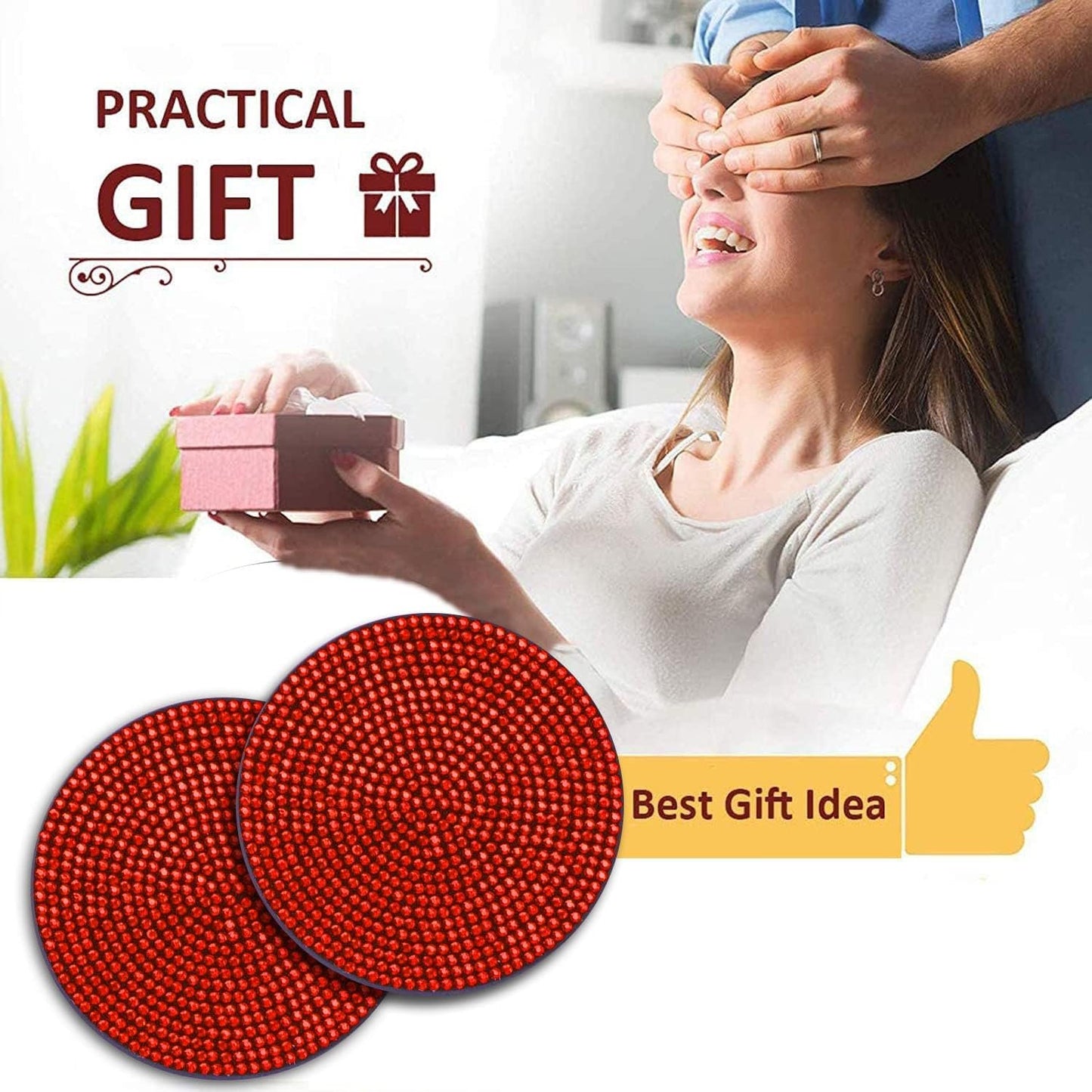Bling Cup Holder Insert Coaster- 2.75 inch Silicone Anti-Slip Shockproof, Universal Fashion Car Interior Accessories for Women (Red, 2 PCS)