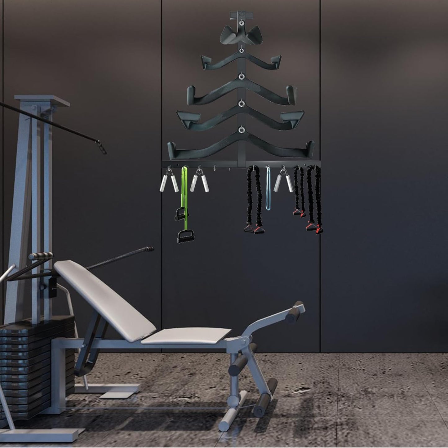 LAT Pull Down Bar Storage Rack, Gym Accessories Rack LAT Bar Organizer, LAT Pulldown Attachments for Different Cable Handles,Home Gym and Gym Wall Storage