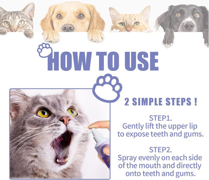 Oral Spray for Dogs, Pet Dental Care without Brushing for Dogs and Cats, Toothpaste Spray for Dogs and Cats for Cleaning Dog Teeth and Dog Breatheat, Pet Dental Spray, Fresh Breath Spray for Dog