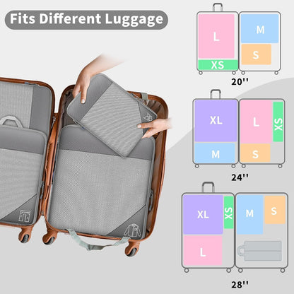 SINZUX Space-Saving Suitcase Organizer, Set of 6 Compression Packing Cubes Travel Organizer, Ultralight Expandable Compression Organizers Suitcase Travel Dividers Suitcase for Traveling