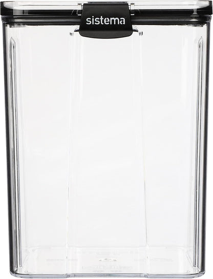 Sistema Ultra Tritan Airtight Pantry Storage Container | 2.75 Litre Large Food Storage Container | Stackable | with Locking Clips | BPA-Free | Clear with Black Accents