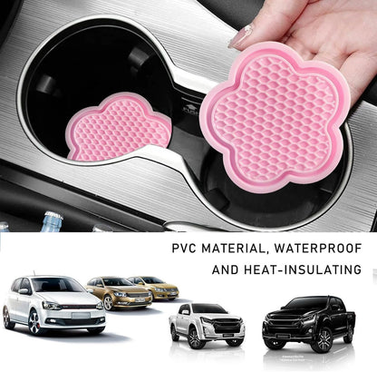 MAEZOE 4-Pack Car Cup Coaster, Universal Auto Non-Slip Cup Holder Embedded in Ornaments Silicone Coaster, Car Interior Accessories (Pink)
