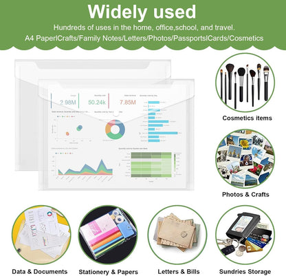 Plastic File Folder, A4 Size Plastic File Folder, 12 Pcs Clear Document Folders, Filing Envelopes for School, Home, Work, Office Organization