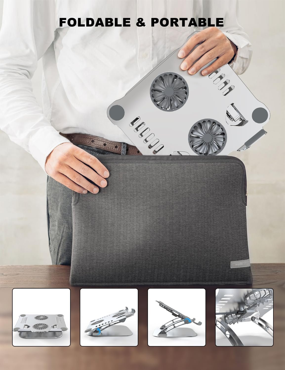 PHOCAR Laptop Stand with Cooling Fan, Laptop Cooling Pad, Adjustable Height Laptop Riser for Gaming Laptop, MacBook Air Pro, Dell, HP, ASUS, Lenovo, Xiaomi