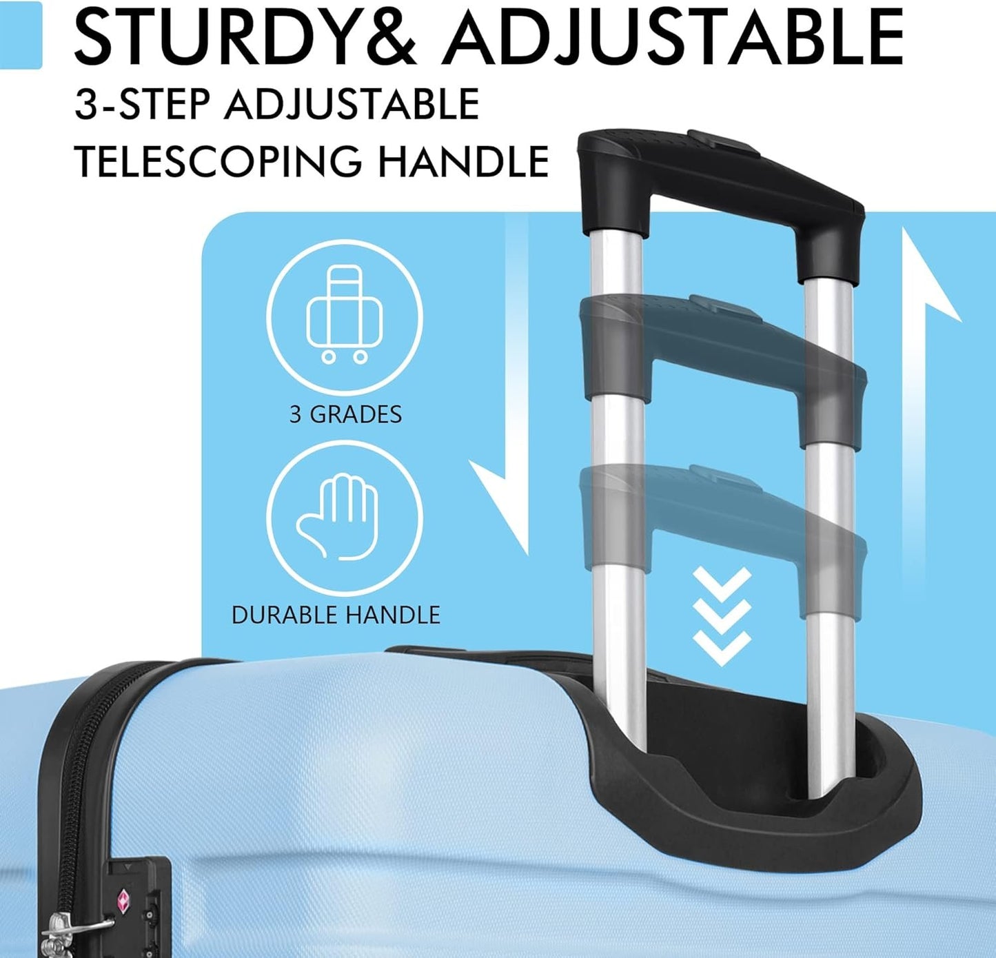Luggage Sets 3 Piece AnyZip PC ABS Hardside Suitcase with 4 Universal Wheels TSA Lock Carry On 20 24 28 Inch (Light Blue)
