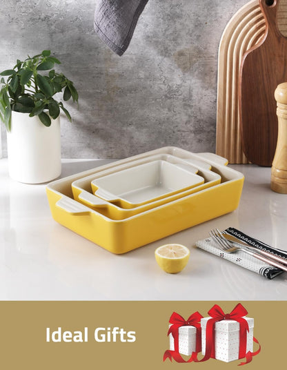 SWEEJAR Ceramic Bakeware Set, Rectangular Baking Dish Lasagna Pans for Cooking, Kitchen, Cake Dinner, Banquet and Daily Use, 11.8 x 7.8 x 2.75 Inches of Baking Pans (Yellow)