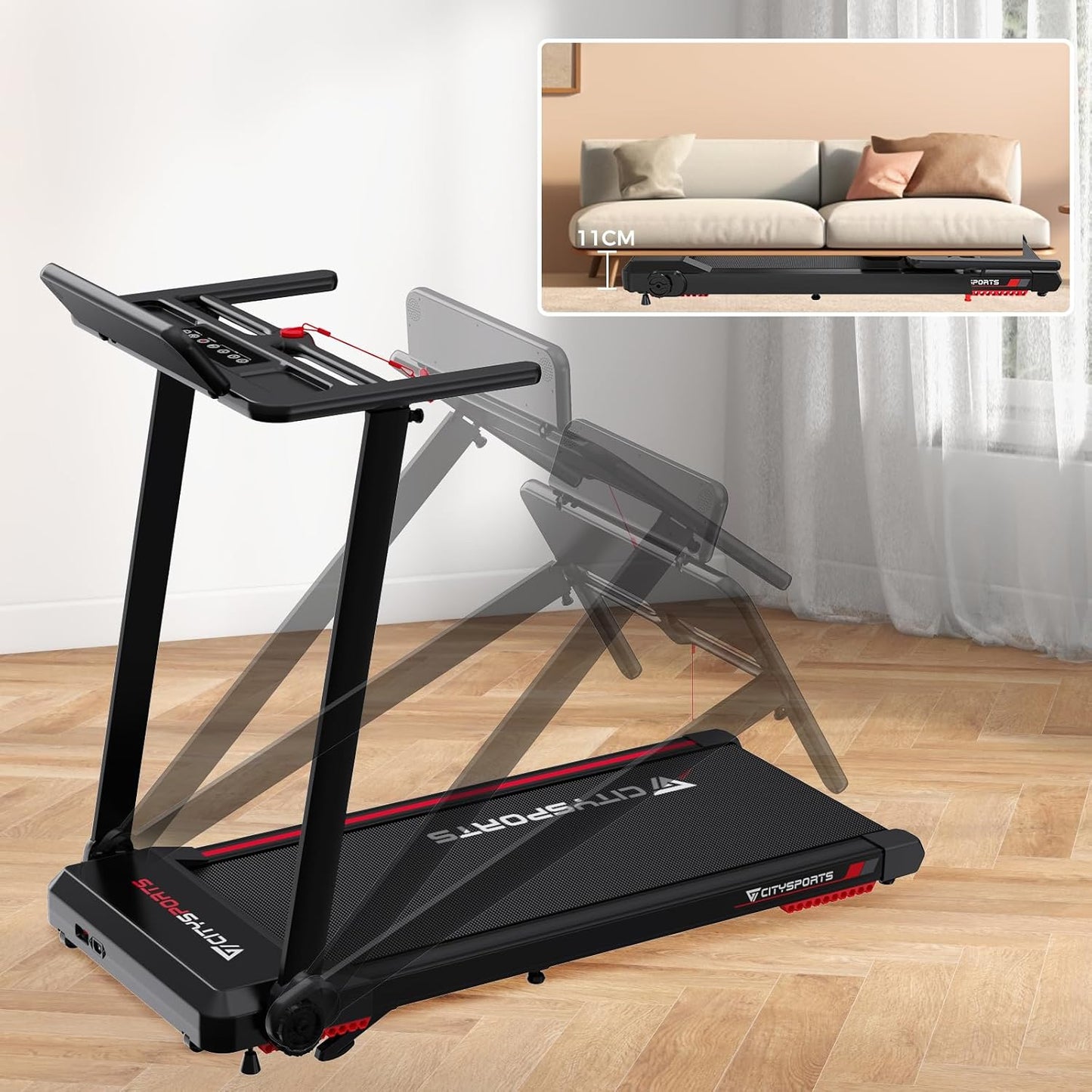 CITYSPORTS Folding Electric Treadmill 1-12 km/h, Inclination 7.7%