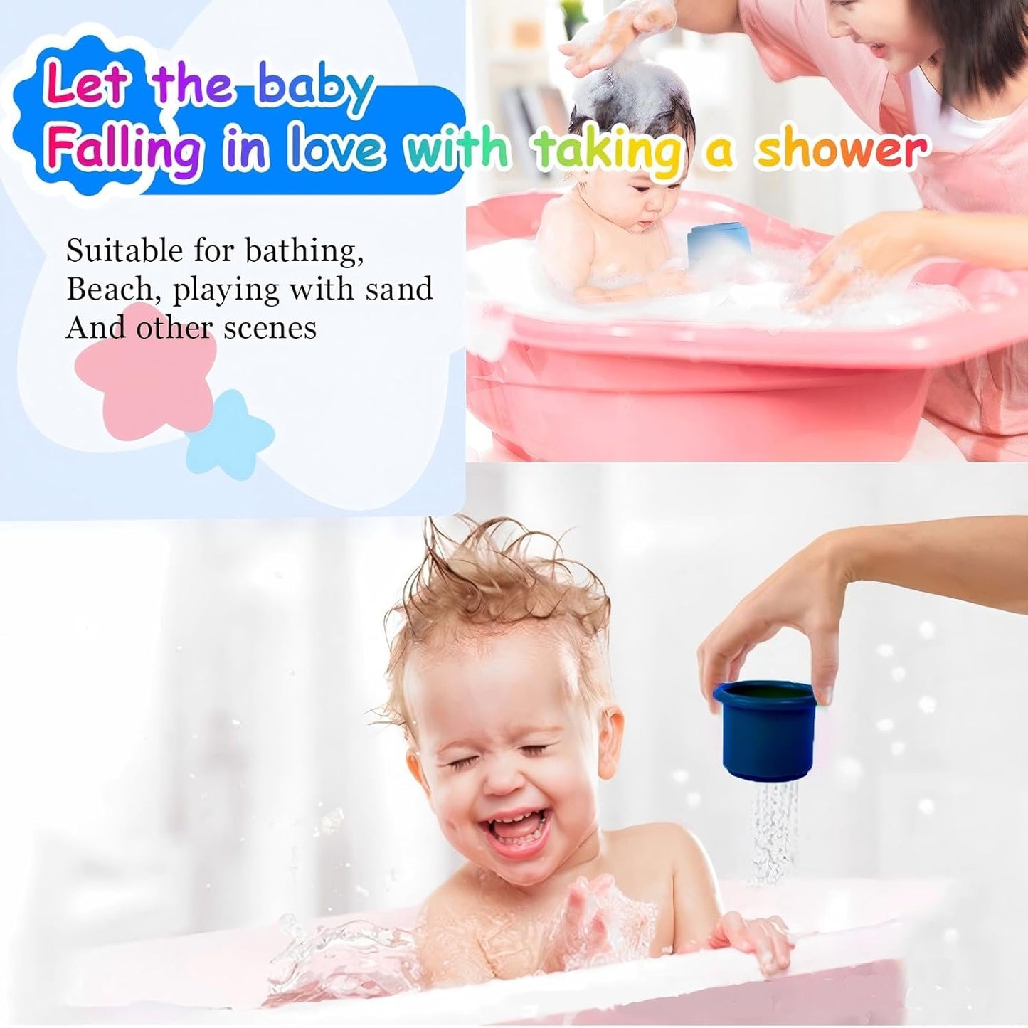 2 Set Stacking Cups, Toys for Toddlers 1-3 Year Old Stack and Count, Colorful Baby Stacking Water Set, Stackable Cups for Learning, Toddler Water Table Toy, Baby Bath Toy, Toddler Cup Toys (16 Count)
