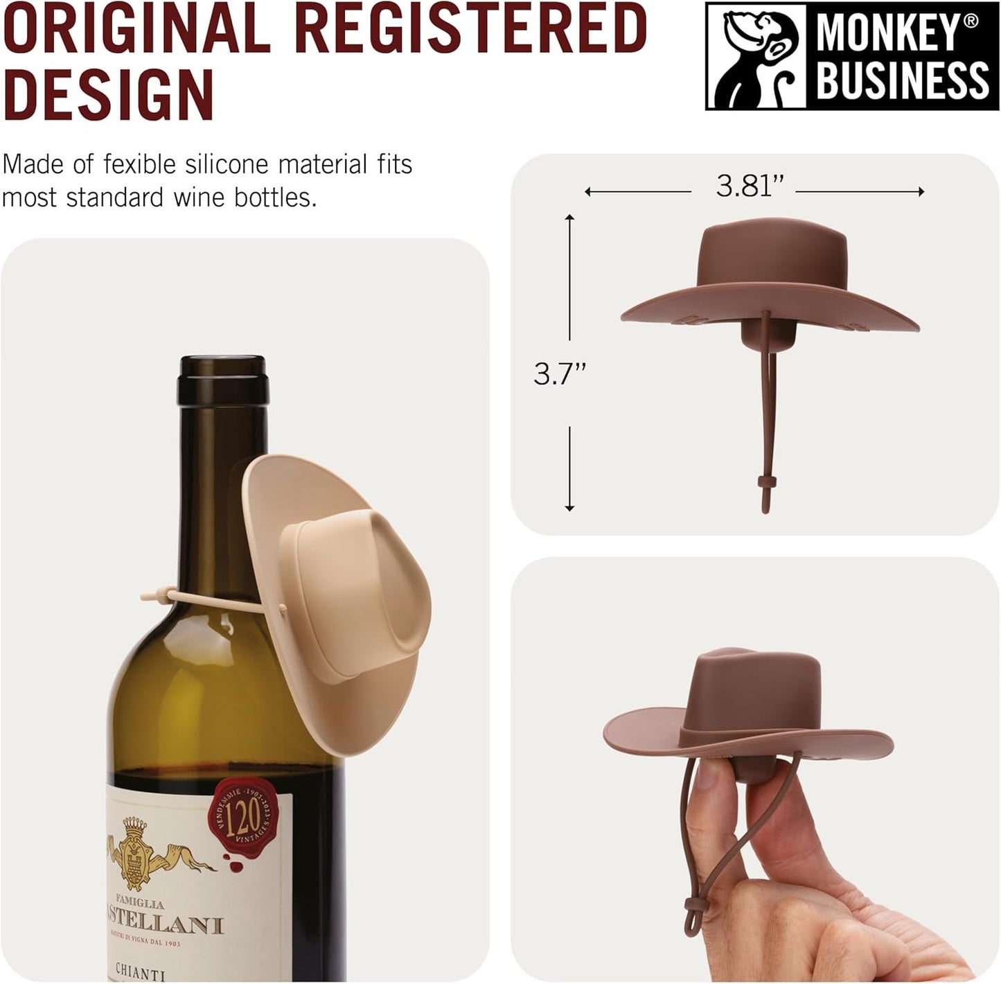 Monkey Business Silicone Wine Stoppers, Funny Cowboy Hat Stoppers, Seal Bottle and Keep Wine Fresh, Cute Wine Accessories, Kitchen Gadgets Pack