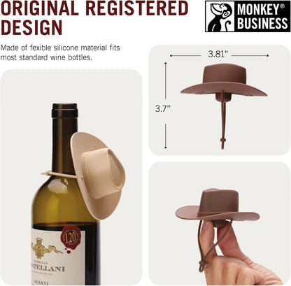Monkey Business Silicone Wine Stoppers, Funny Cowboy Hat Stoppers, Seal Bottle and Keep Wine Fresh, Cute Wine Accessories, Kitchen Gadgets Pack