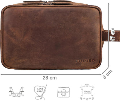 STILORD 'Catania' Women's Men's Leather Large Travel Beauty Case Make Up Bag Make Up Bag Make Up Bag Make-up Bag Make-up Beauty Case Men's Makeup Bag Genuine Leather, Zamora-Brown, Toiletry Bag