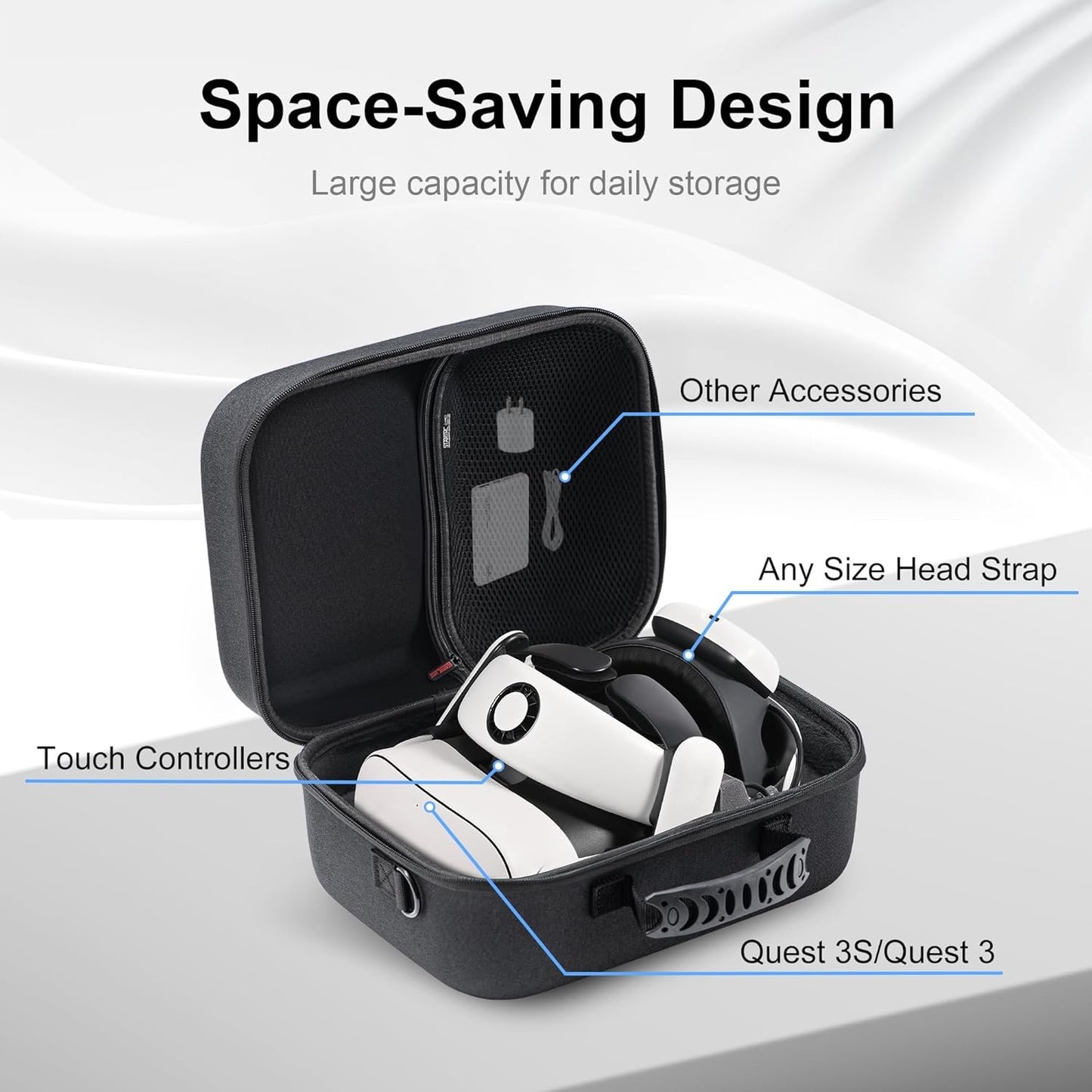 Large Carrying Case for Meta Quest 3S, Hard Travel Case for BOBOVR S3 Pro/Kiwi Design Battery Head Strap, Controllers and Other Accessories, Portable Travel Bag for Oculus Quest 3S/Quest 3, Black