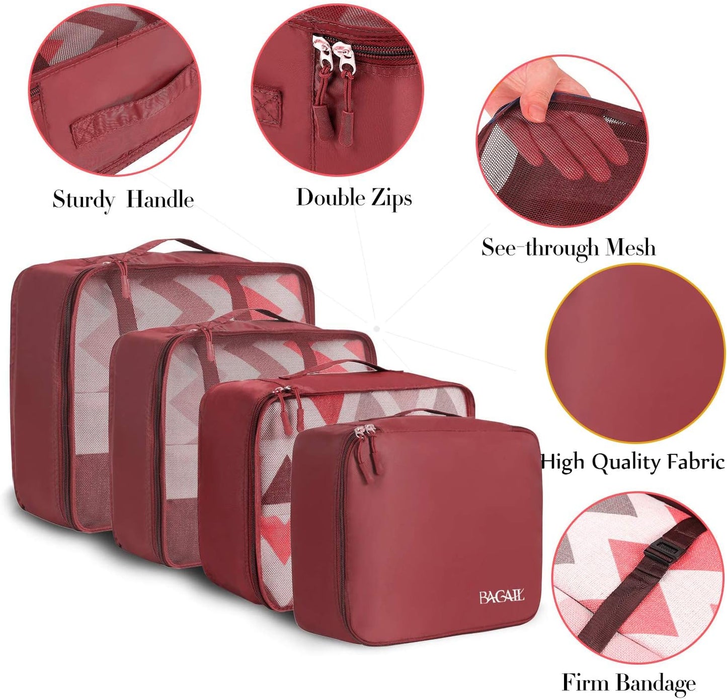 BAGAIL Set of 8 Packing Cubes for Suitcases, Lightweight Luggage Organizers, Packing Cubes for Travel Accessories