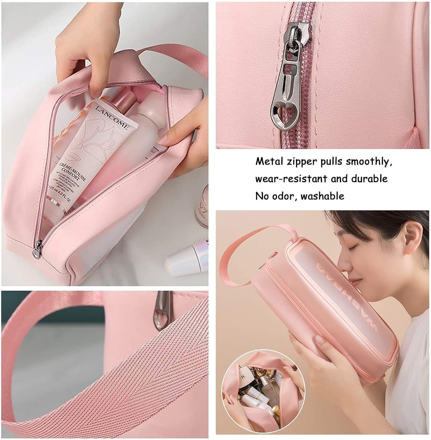 Travel Toiletry Bag for Women Men, Translucent Waterproof Travel Makeup Cosmetic Pouch Traveling Organizer for Toiletries, Cosmetic, Accessories, A-Pink, Fashion