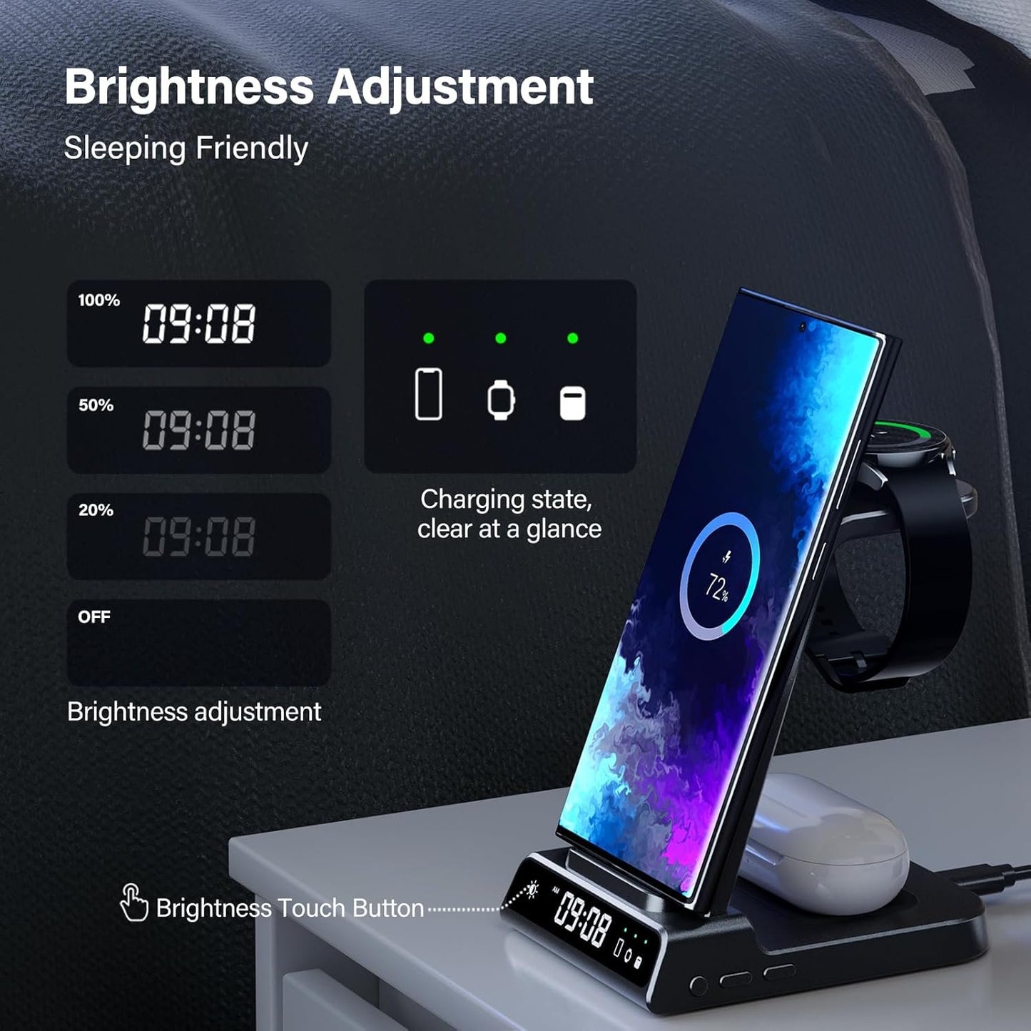 Phelinta 3 in 1 Wireless Charging Station for Samsung S25 Ultra, Wireless Charger for Samsung S25/S24/S23/Note 20/Z Flip 6/Z Fold 6, Charger Station for Galaxy Watch Ultra/7/6/5, Galaxy Buds 3/3 Pro