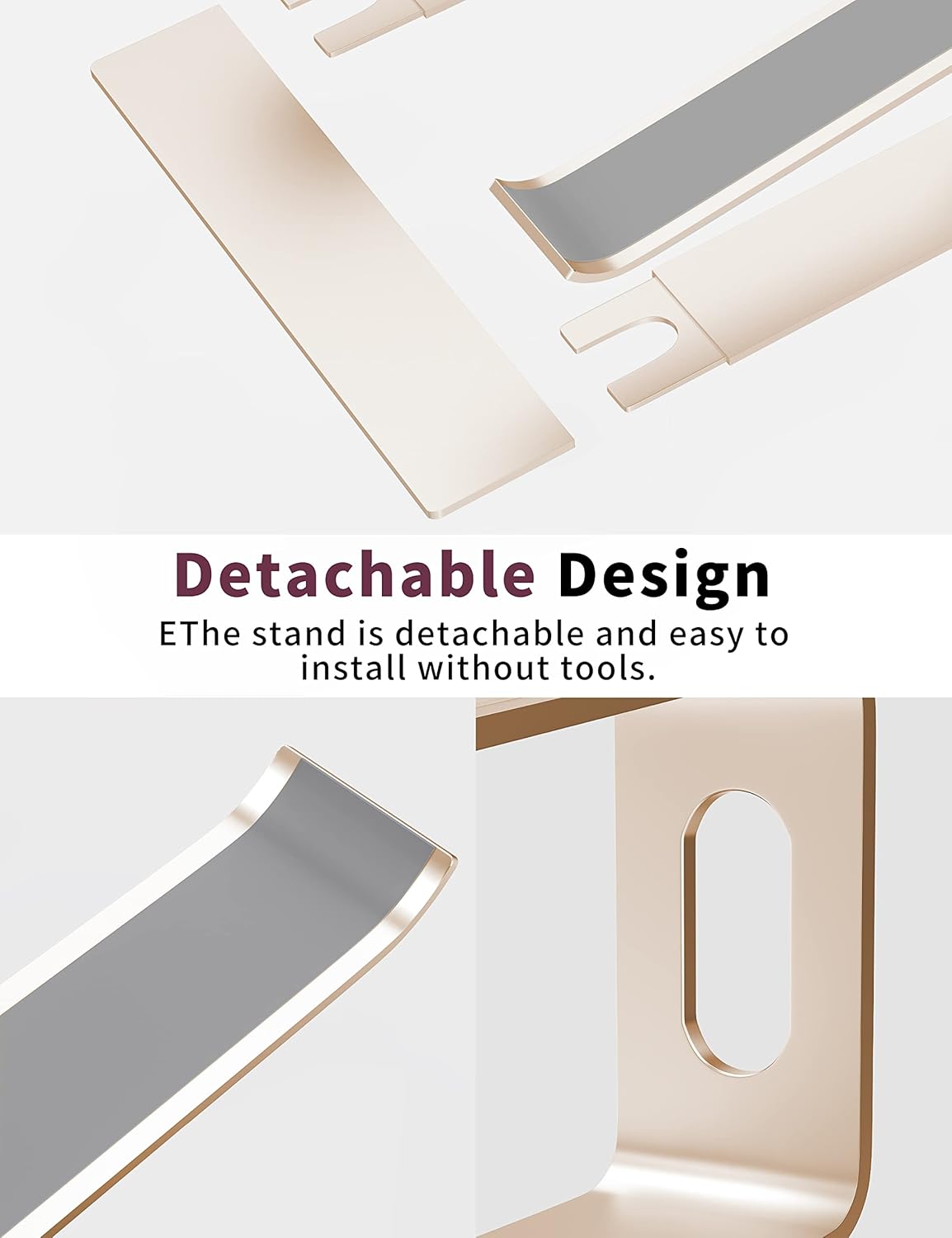 ALASHI Laptop Stand for Desk, Aluminum Computer Riser, Ergonomic Notebook Holder, Detachable Metal Laptops Elevator, PC Cooling Mount Support 10 to 15.6 Inches Notebook, Gold