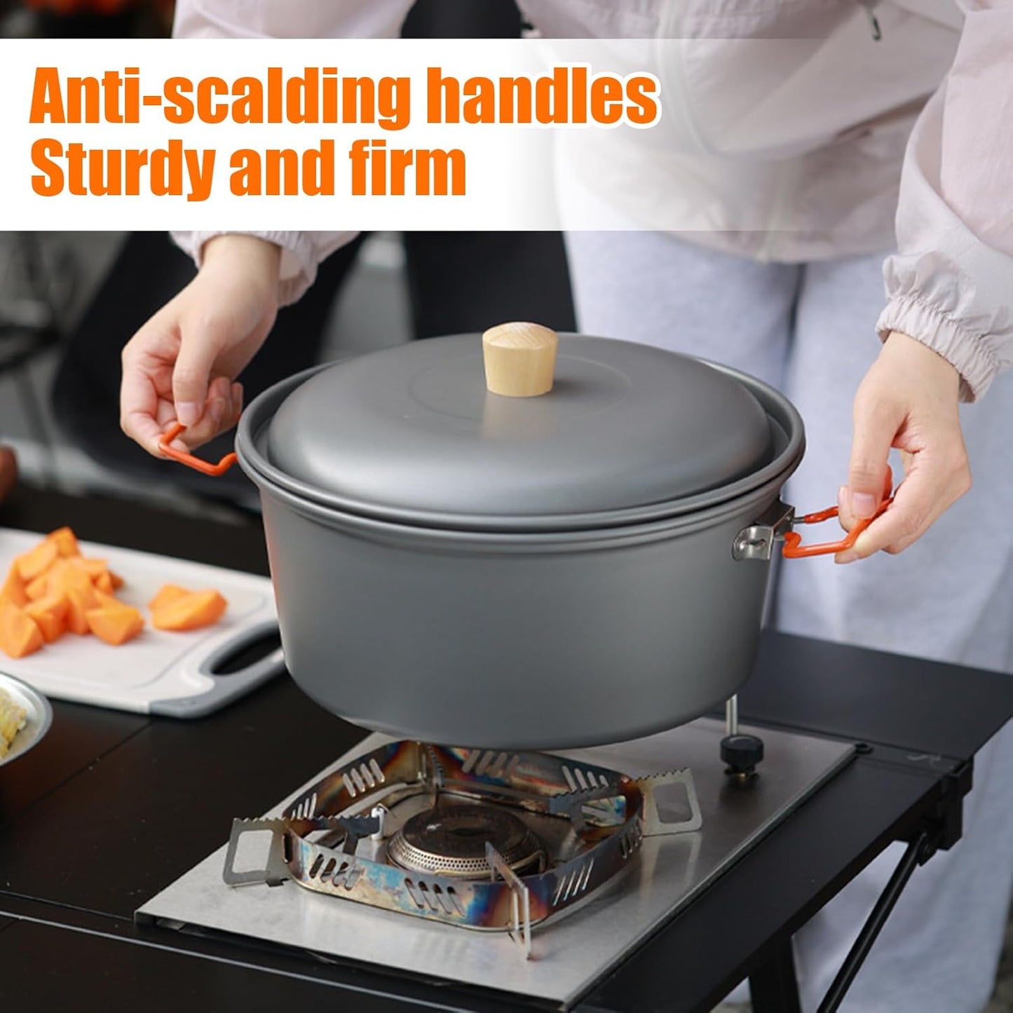 Camping Pot, Portable large Capacity Pan, Lightweight Boiling Steamer, Heat-Resistant Design, Durable Cookware Gear, Ideal for Backpacking, Hiking, Picnic, Outdoor Travel Cooking