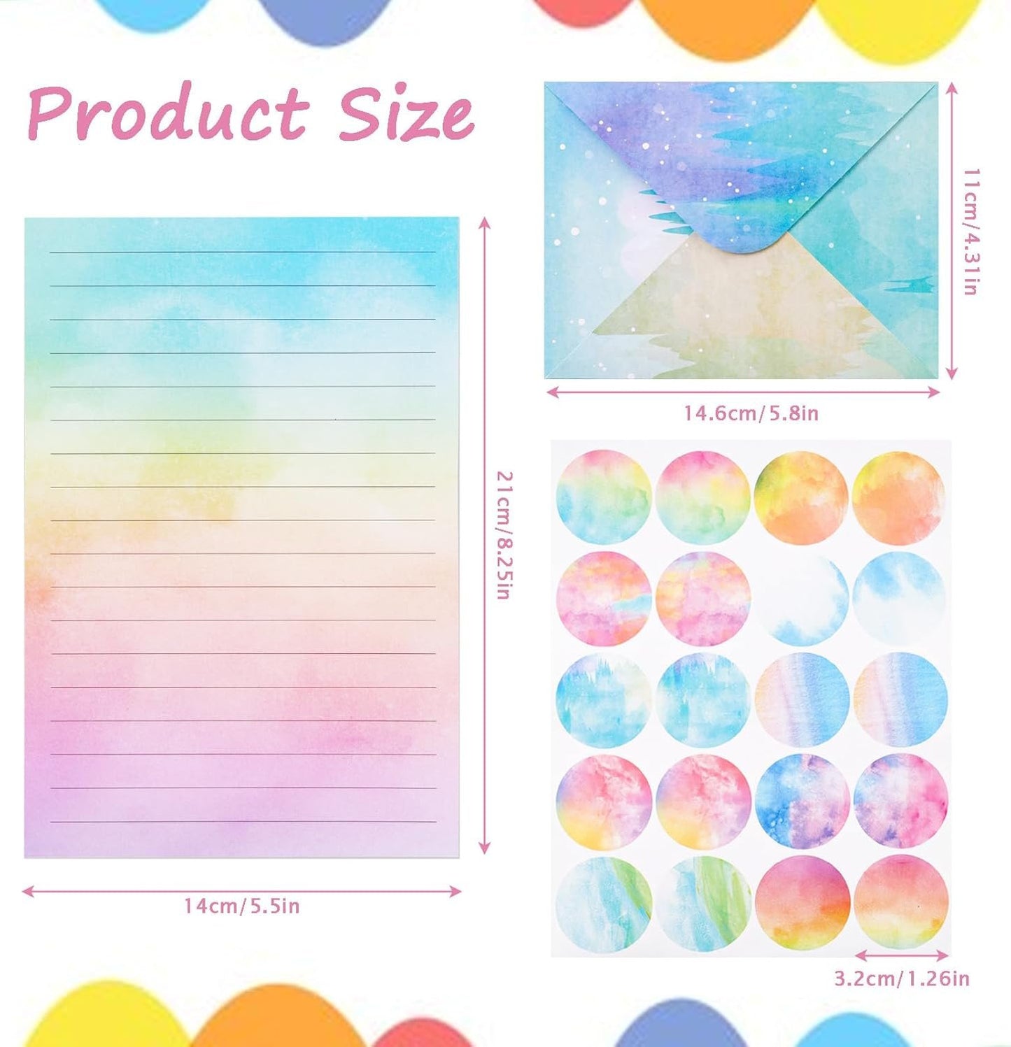 160 Packs Mini Watercolor Stationery Paper Set 10 Styles Designs Pastel 50 Matching Letter Envelopes 50 Stationery Writing Papers 60 Round Dot Sticker for Office School Supplies