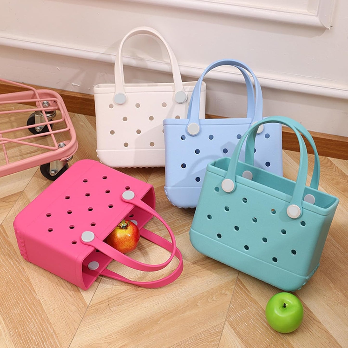 GBB Rubber Tote Bag Small Beach Bag Waterproof Outdoor Tote Bag Washable Tote Portable Travel Bag Open Handbag for Daily