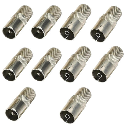 10pcs Female to Male TV Aerial Coaxial Coupler for Antenna and Satellite Cables - T/F Screw Connector Socket to RF Coax Adapter