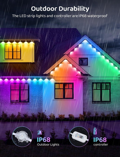 Permanent Outdoor Lights, Can DIY Smart RGB+IC eave Light, 30M with 60 LED Eaves Lights, IP67 Waterproof, for Halloween Decorations, Christmas (30M)