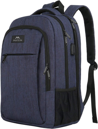 MATEIN Large College Backpack, Sturdy Computer Backpack with USB Charging Port Fits 17 inch Notebook, Carryon Luggage Travel Laptop Bag for Business Men and Women Christmas New Year Gift, Blue