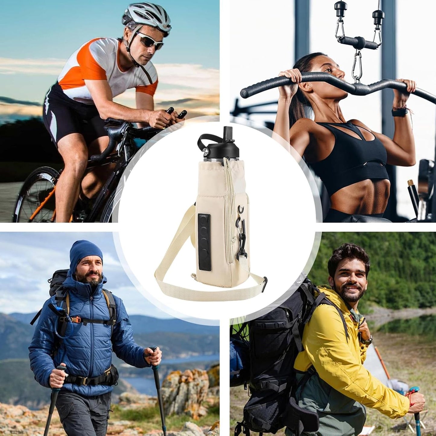 Bottle Carrier, Water Pouch, Magnetic Opening Storage Bag Outdoor Gear, Multifunction Drink Holder Phone Pocket Organizer, Strap regolabile per campeggio Beach Travel