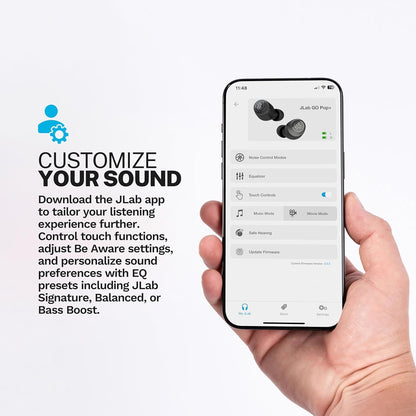 JLab Go Pop+ True Wireless Bluetooth Earbuds & Charging Case - Pink, App Support, Dual Connect, IPX4 Sweat Resistance, Bluetooth 5 Connection, 3 EQ Sound Settings Signature, Balanced, Bass Boost