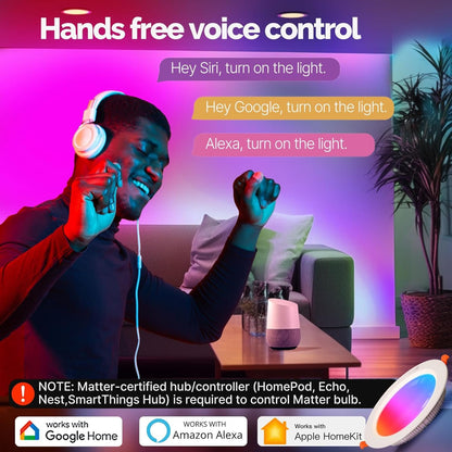 MOES Matter Smart Recessed Lighting 6 Inch, Color Changing WiFi Smart Downlight with Junction Box, 2700K-6500K CW& RGB Dimmable, Work with Apple Homekit/Alexa/Google Home, 1200lm 14W 4 Pack