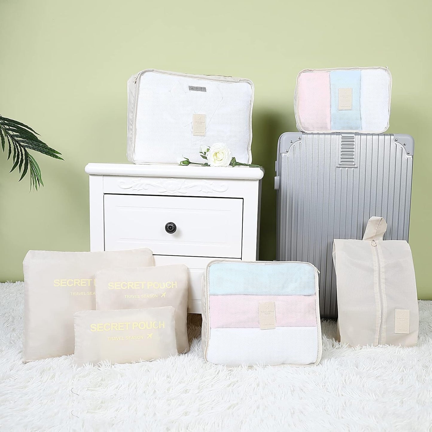 Romon Travel Suitcase Organizer, 7 Pieces Organizer Suitcase Packing Cube Set Travel Organizer for Clothes, Cosmetics, Shoes, Underwear