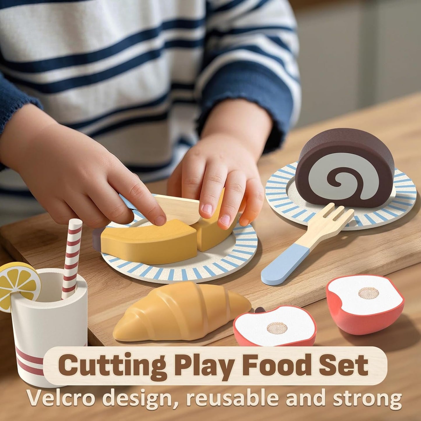 Lehoo Castle Wooden Play Food Toys, Kids Play Kitchen Accessories Toddler Cutting Fruits Vegetables Toy with Shopping Bag, Pretend Play Educational Montessori Toy Gift for Boys Girls 3+