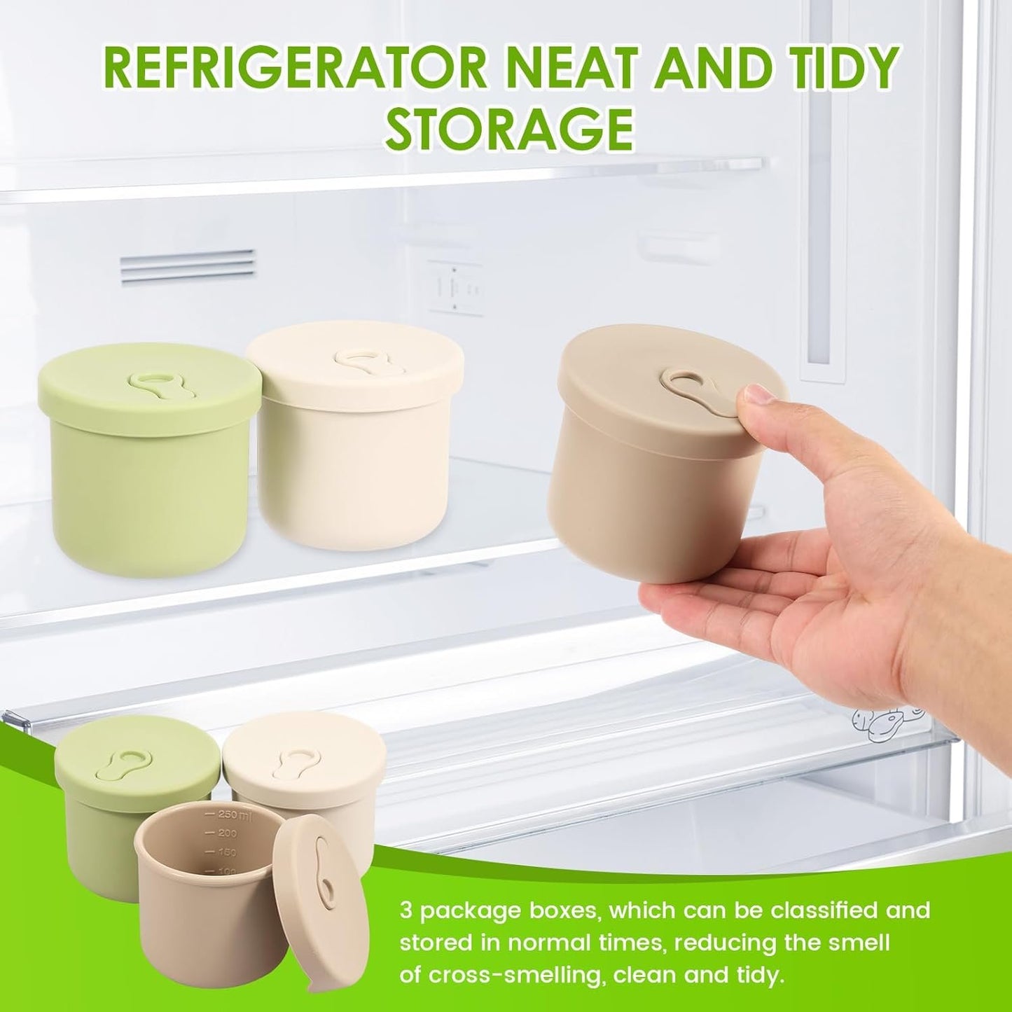 3 Pack Silicone Food Storage Containers, 8.5 OZ Baby Food Storage Jars with Airtight Lids, Leak Proof Snack Fruits Containers, Heat Resistant Meal Prep Container Set Food Box for Infants Kids