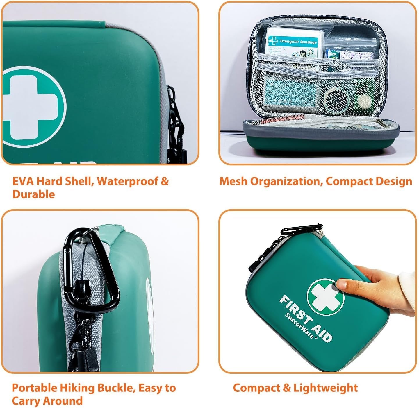 SuccorWare 150 Pieces Mini First Aid Kit - Small Medical Kit with Hard Shell - Emergency First Aid Kit for Car, Travel, Home, Outdoor, Office, Camping, Hiking (Green)