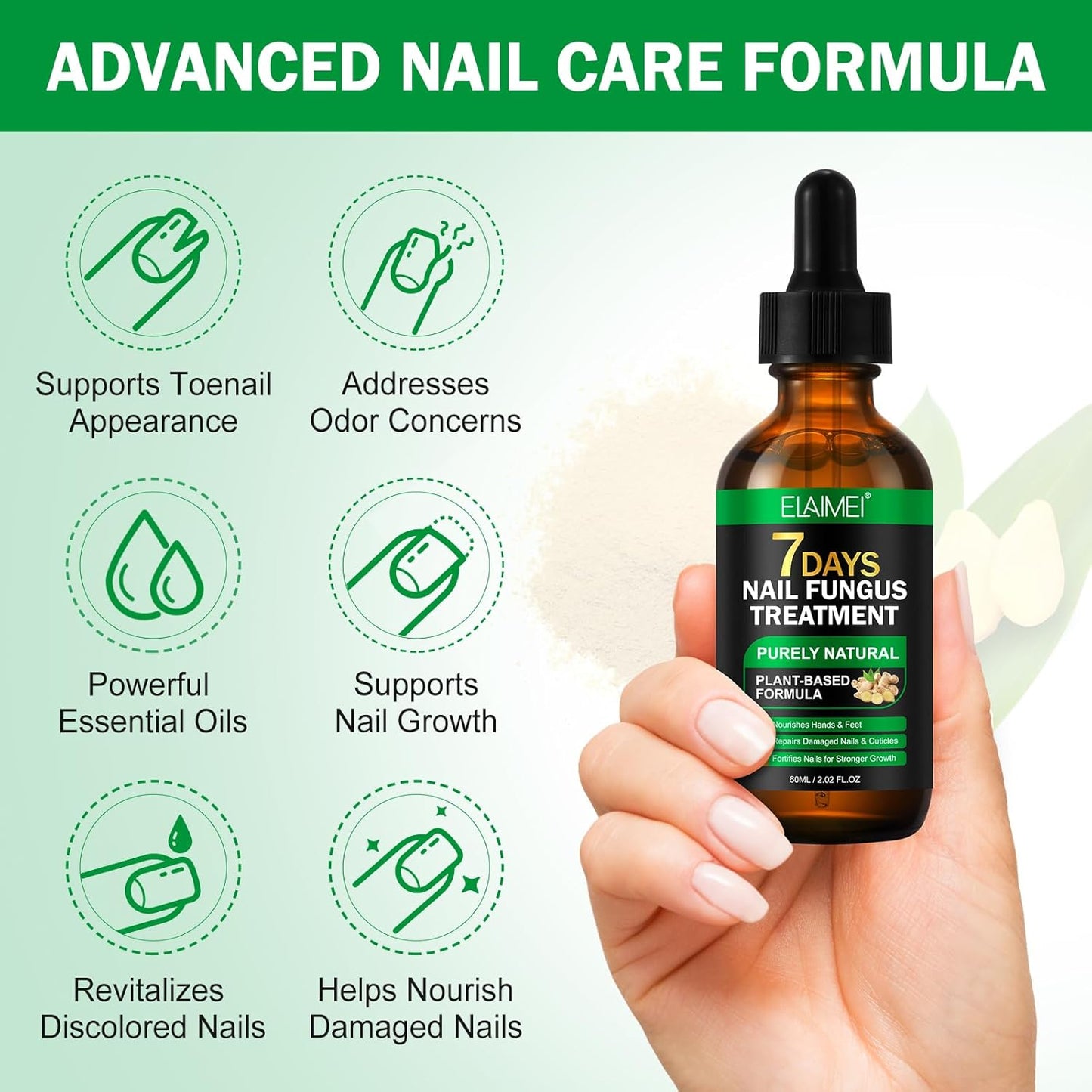 7 Day Nail Fungus Treatment | Natural Plant-Based Nail Repair Oil with Ginger Extract | Strengthens & Nourishes Nails & Cuticles | Repairs Discolouration & Brittleness | Suitable for Hands & Feet | 60mL