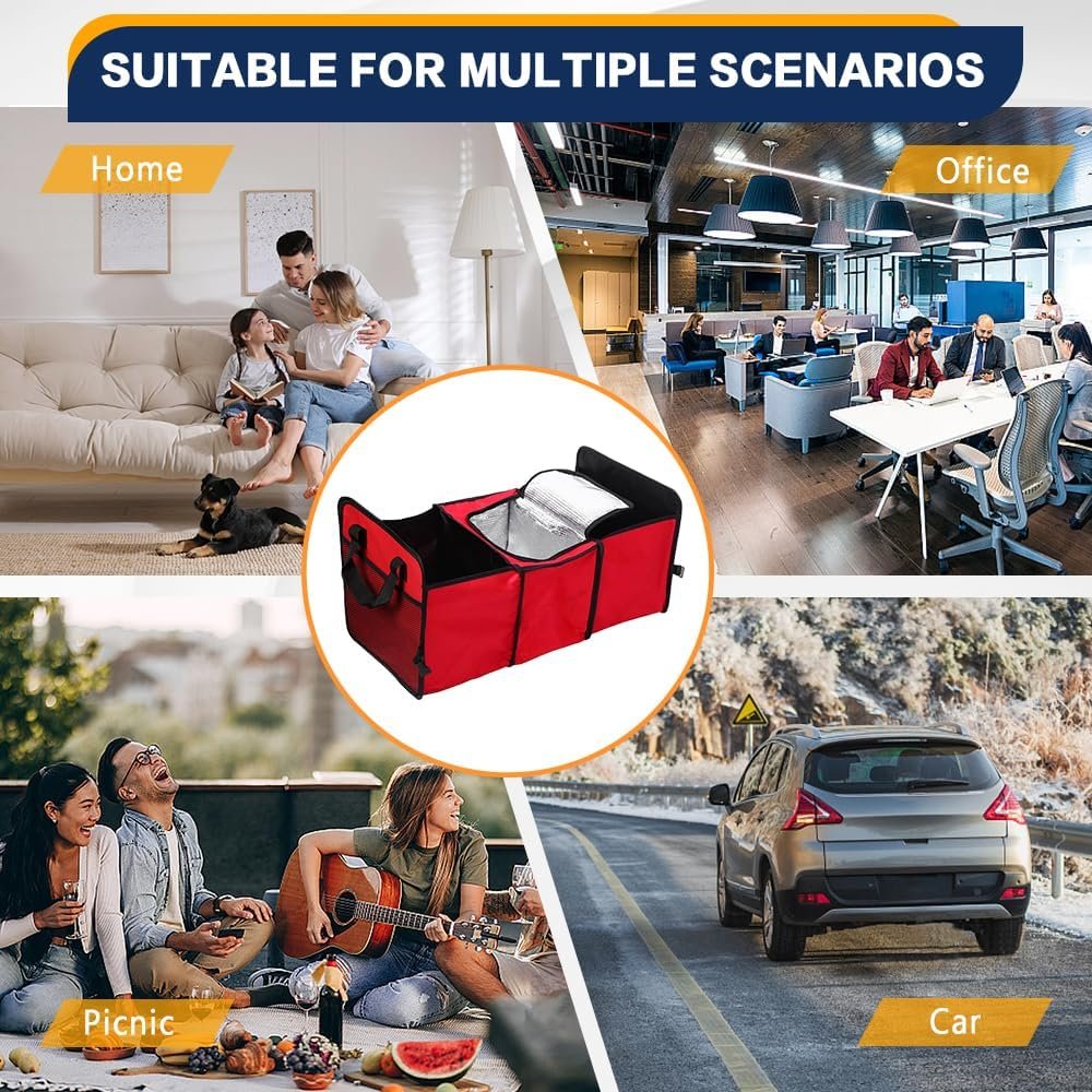 Wedcool Car Trunk Organizer, Auto Storage Bag, Trunk Organizer Storage with Insulation Cooler, Anti-slip Multi Compartments Trunk Storage, Car Interior Accessories Universal for SUV, Truck (Red)