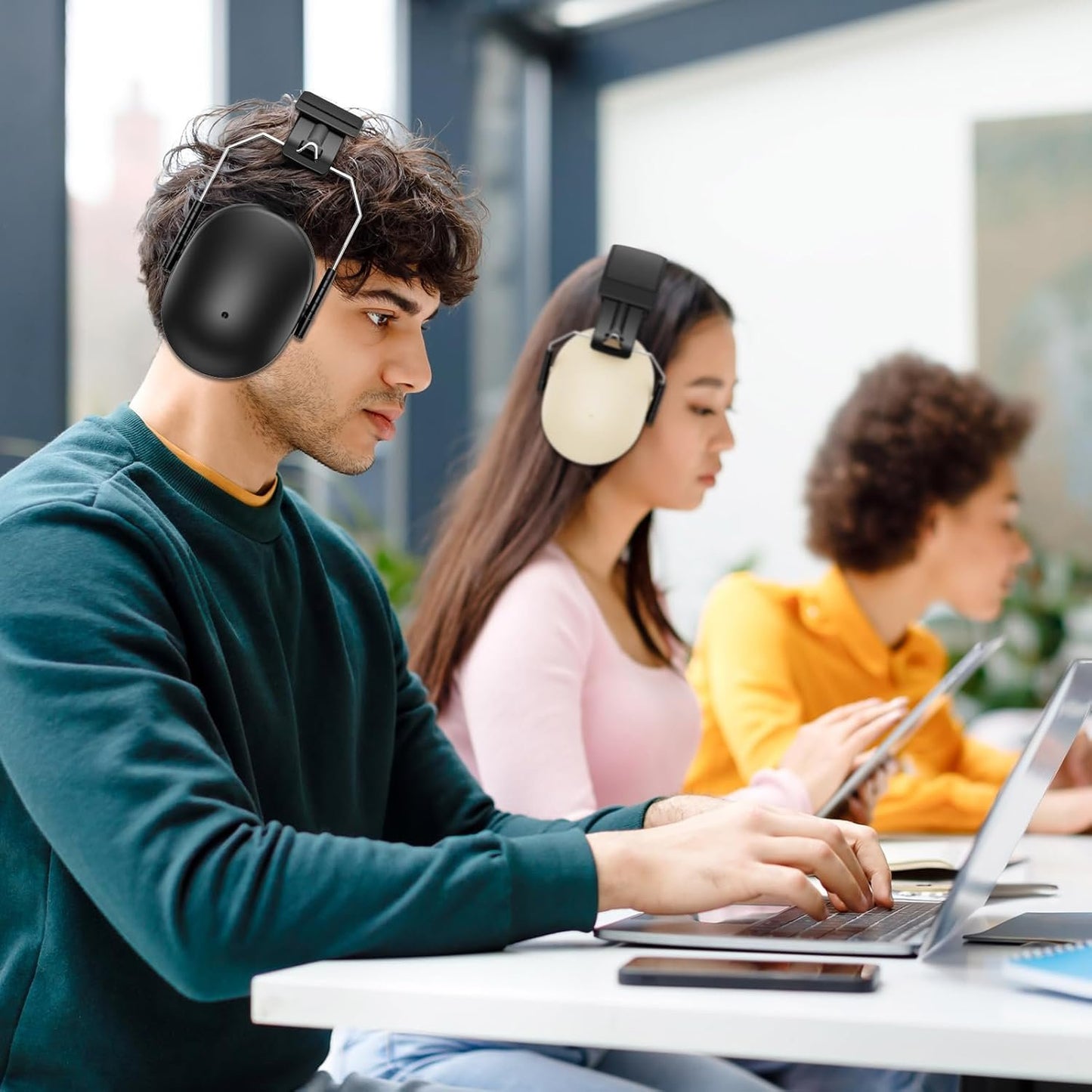 ProCase 2 Pack Noise Reduction Ear Muffs, SNR 32dB Sound Isolation Noise Cancelling Headphones for Adults Kids Autism, Adjustable Sound Proof Hearing Protection for Shooting Mowing -Black/Beige