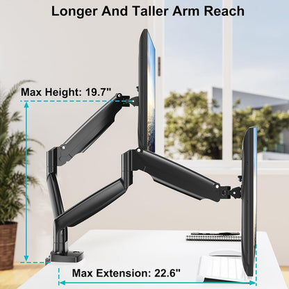 Mount PRO Dual Monitor Desk Mount fits 22” to 35” Ultrawide Computer Screen, Holds up to 26.4lbs Each, Fully Adjustable Long Monitor Arm for Two Monitors, Gas Spring Monitor Stand, 100x100 VESA Mount