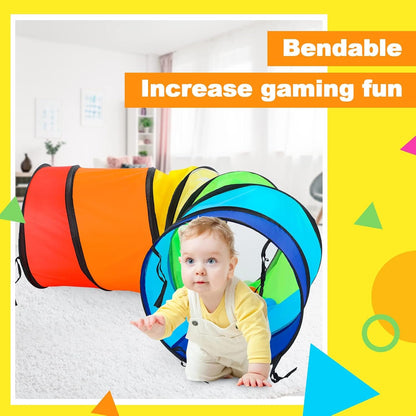 Tunnels for Kids to Crawl Through Pop Up Kids Play Tunnel for Toddlers Infant Children or Pets with Breathable Mesh Collapsible Baby Gift for Boy Girl Toddler Toys Indoor and Outdoor Games (Rainbow)