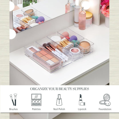 STORi SimpleSort 6-Piece Stackable Clear Drawer Organizer Set | Multi-size Trays | Small Makeup Vanity Storage Bins and Office Desk Drawer Dividers | Made in USA