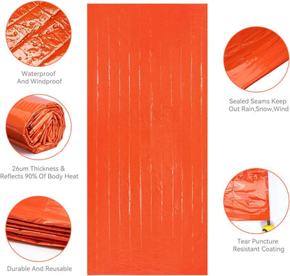 Esky Emergency Sleeping Bag, 2 Pack Portable Survival Thermal Bivy Sack, Waterproof Lightweight Survival Shelter Blanket Bags with Compass for Camping Hiking Outdoor Adventure