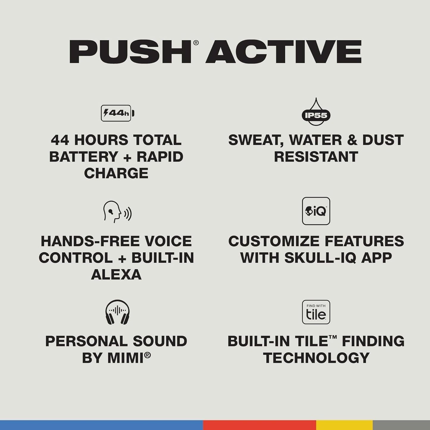 Skullcandy Push Active In-Ear Wireless Earbuds, 44 Hr Battery, Skull-iQ, Alexa Enabled, Microphone, Works with iPhone Android and Bluetooth Devices - True Black/Orange