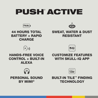 Skullcandy Push Active In-Ear Wireless Earbuds, 44 Hr Battery, Skull-iQ, Alexa Enabled, Microphone, Works with iPhone Android and Bluetooth Devices - True Black/Orange
